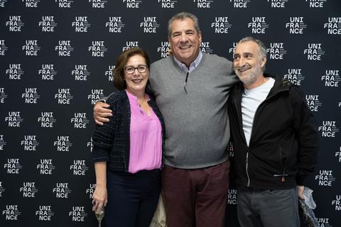 From left to right: Dominique Ollivier (Nueva Era Films), Ignacio Puebla (Vercine Distribución), François Yon (CEO, Playtime)
